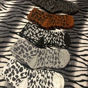 Leopard Print Socks Set - Black, Gray, White, Brown